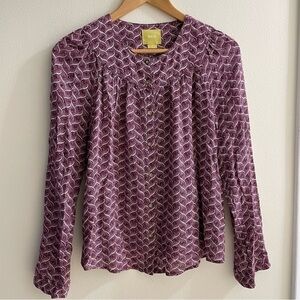 Anthropologie Maeve Purple & White Patterned Long Sleeve Button
Up Blouse Size S